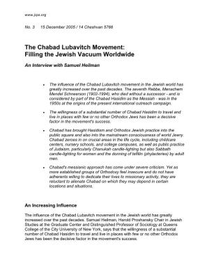The Chabad Lubavitch Movement: Filling the Jewish Vacuum Worldwide