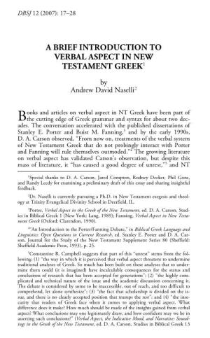 A Brief Introduction to Verbal Aspect in New Testament Greek1
