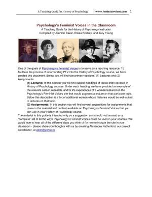 Teaching Guide for the History of Psychology Instructor Compiled by Jennifer Bazar, Elissa Rodkey, and Jacy Young