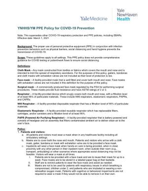 YNHHS/YM PPE Policy for COVID-19 Prevention
