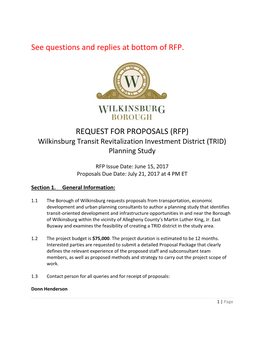 See Questions and Replies at Bottom of RFP. REQUEST FOR