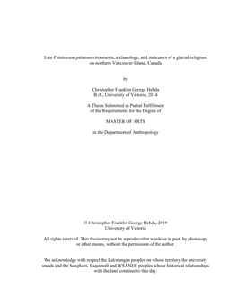 Late Pleistocene Palaeoenvironments, Archaeology, and Indicators of a Glacial Refugium on Northern Vancouver Island, Canada
