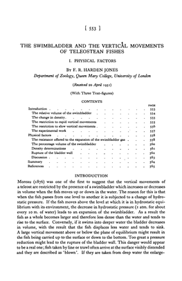 The Swimbladder and the Vertical Movements of Teleostean Fishes I