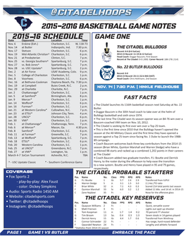 2015-2016 BASKETBALL GAME NOTES 2015-16 Schedule