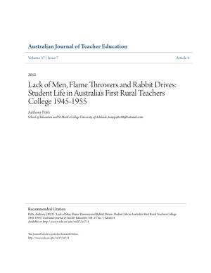 Lack of Men, Flame Throwers and Rabbit Drives: Student Life in Australia's First Rural Teachers College 1945-1955