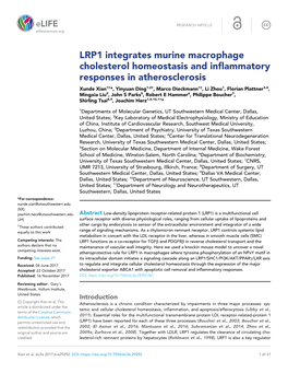 LRP1 Integrates Murine Macrophage Cholesterol Homeostasis And