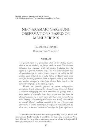 Neo-Aramaic Garshuni: Observations Based on Manuscripts