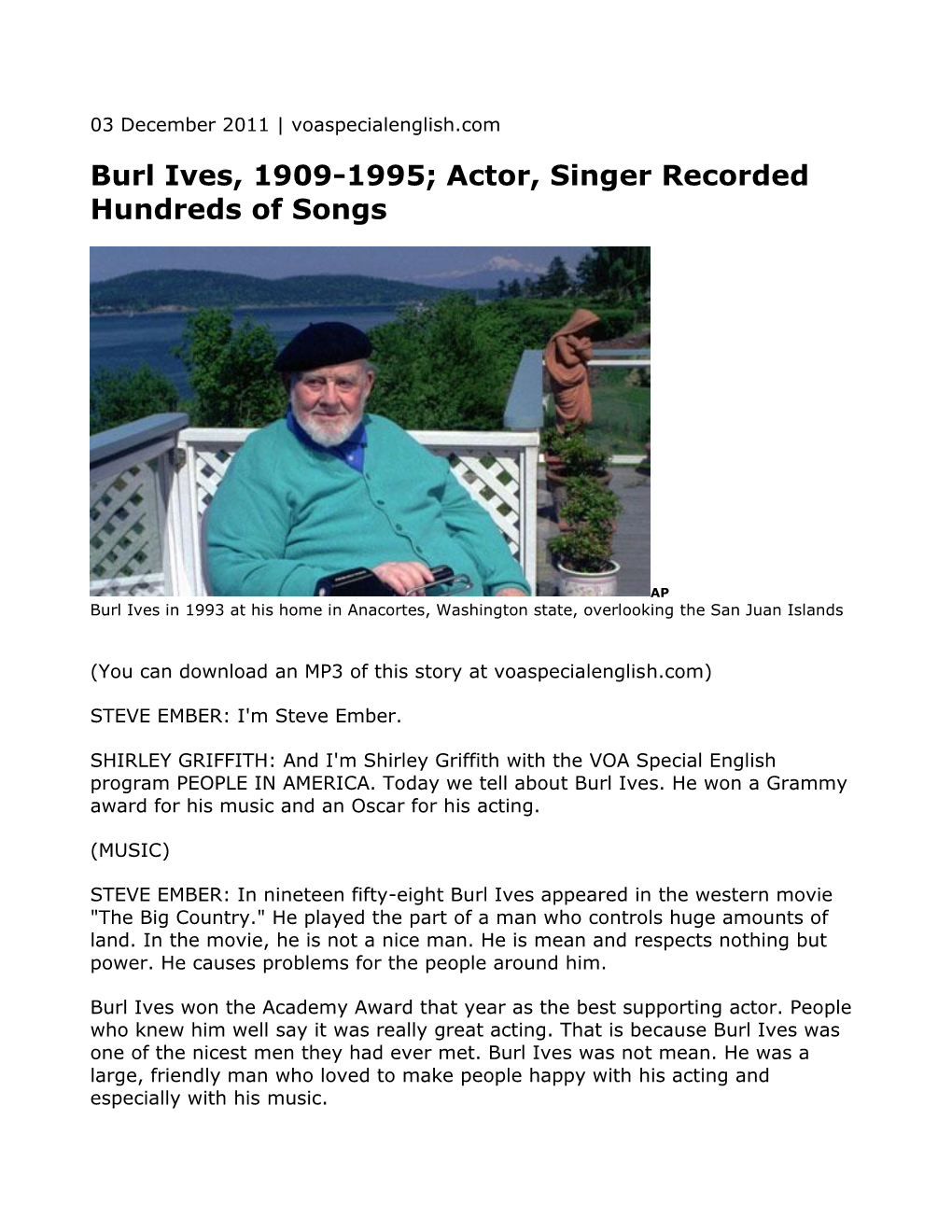 Burl Ives, 1909-1995; Actor, Singer Recorded Hundreds of Songs