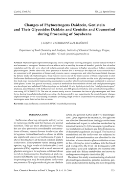 Changes of Phytoestrogens Daidzein, Genistein and Their Glycosides Daidzin and Genistin and Coumestrol During Processing of Soyabeans