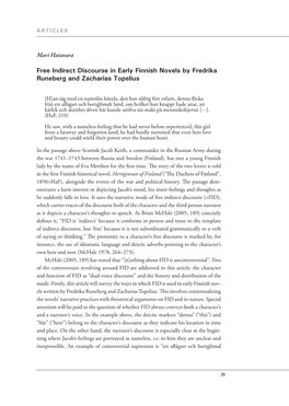 Free Indirect Discourse in Early Finnish Novels by Fredrika Runeberg and Zacharias Topelius