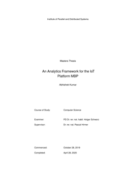 An Analytics Framework for the Iot Platform MBP