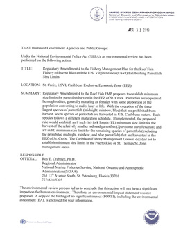 Regulatory Amendment 4 to the Fishery Management Plan for the Reef Fish Fishery of Puerto Rico and the U.S