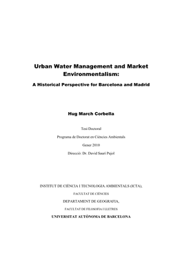 Urban Water Management and Market Environmentalism in Spain
