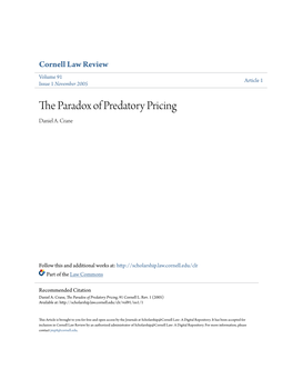 The Paradox of Predatory Pricing, 91 Cornell L