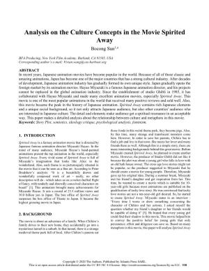 Analysis on the Culture Concepts in the Movie Spirited Away Bocong Sun1,A
