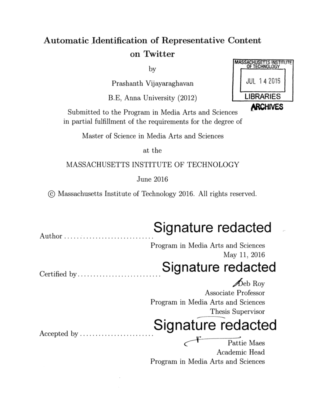 Signature Redacted a Uthor