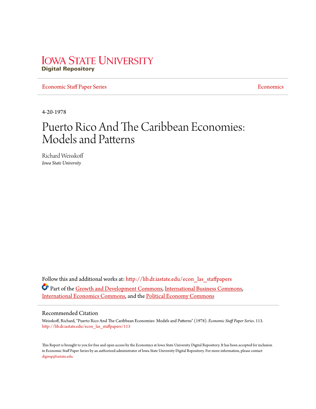 Puerto Rico and the Caribbean Economies