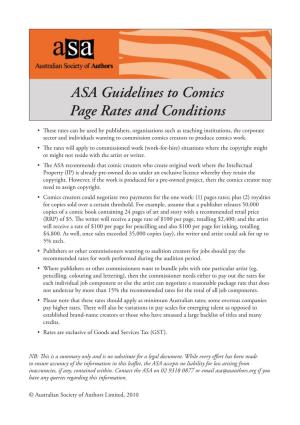 ASA Guidelines to Comics Page Rates and Conditions