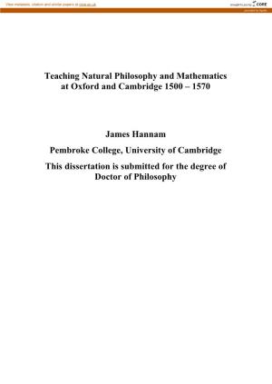 Teaching Natural Philosophy and Mathematics at Oxford and Cambridge 1500 – 1570