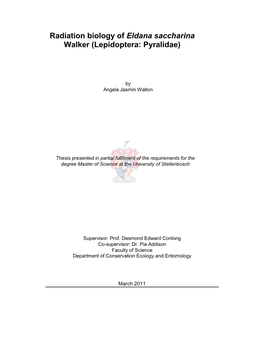 Radiation Biology of Eldana Saccharina Walker (Lepidoptera: Pyralidae)