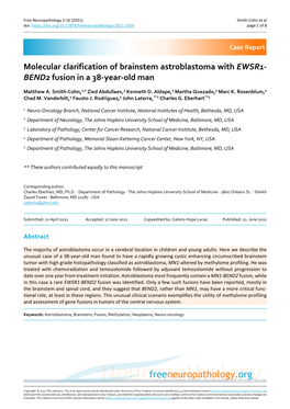 Molecular Clarification of Brainstem Astroblastoma with EWSR1‐ BEND2 Fusion in a 38‐Year‐Old Man