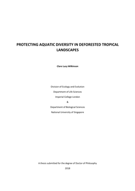 Protecting Aquatic Diversity in Deforested Tropical Landscapes