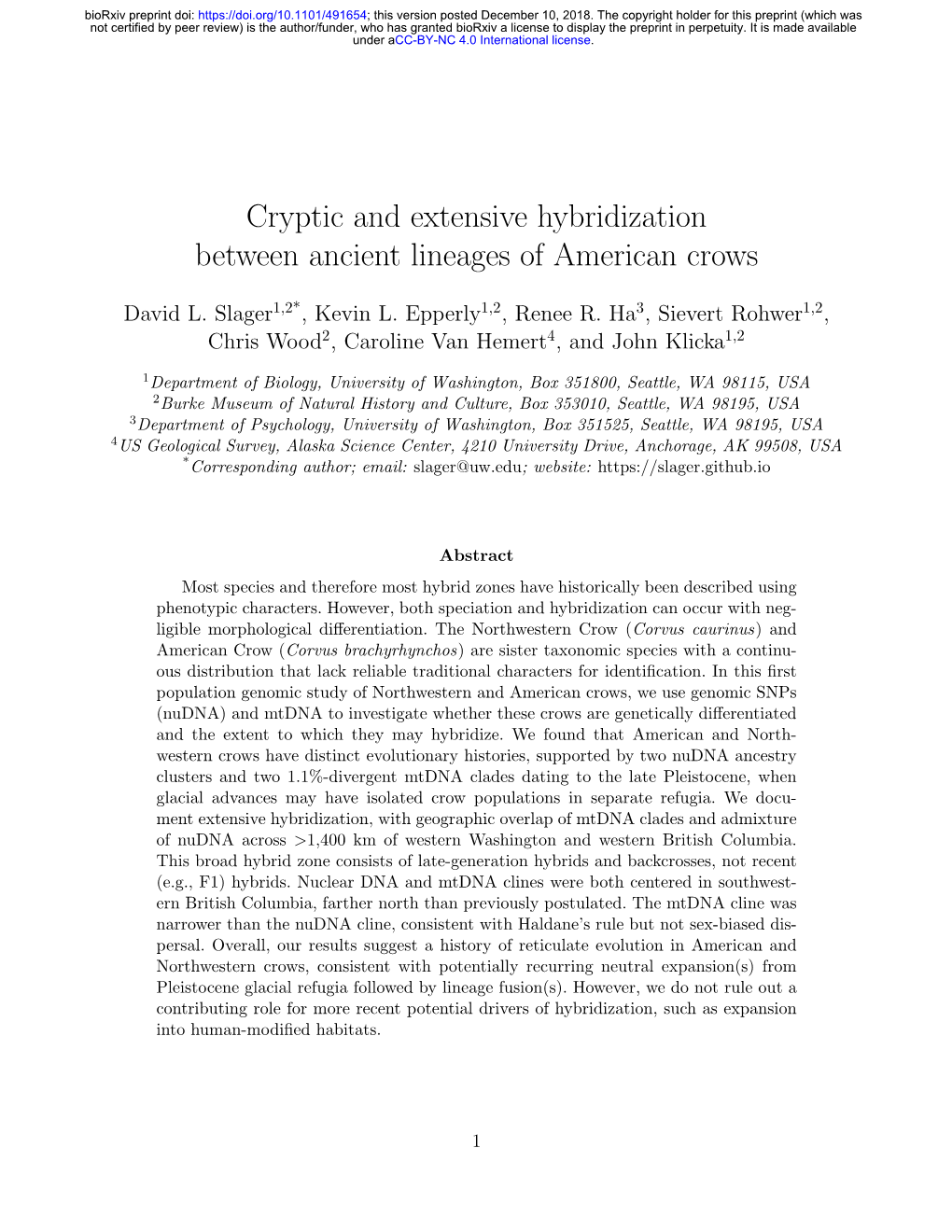 Cryptic and Extensive Hybridization Between Ancient Lineages of American Crows