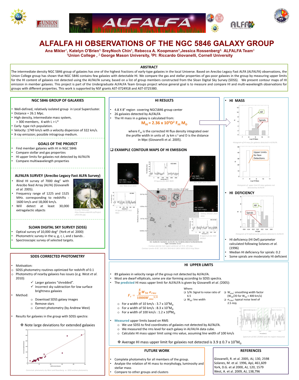 ALFALFA HI OBSERVATIONS of the NGC 5846 GALAXY GROUP Ana Mikler1, Katelyn O'brien1, Sreynoch Chin1, Rebecca A