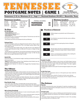 POSTGAME NOTES | GAME 1 1938, 1940, 1950, 1951, 1967, 1998 Tennessee (1-0) Vs
