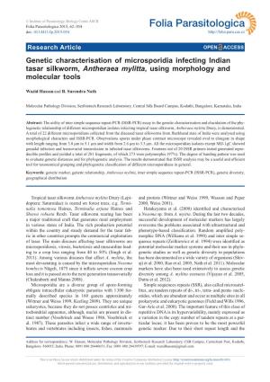 Genetic Characterisation of Microsporidia Infecting Indian Tasar Silkworm, Antheraea Mylitta, Using Morphology and Molecular Tools