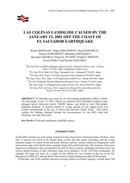 Las Colinas Landslide Caused by the January 13, 2001 Off the Coast of El Salvador Earthquake