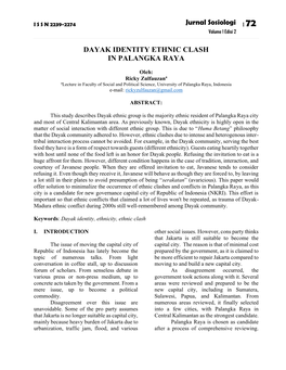 Jurnal Sosiologi DAYAK IDENTITY ETHNIC CLASH in PALANGKA