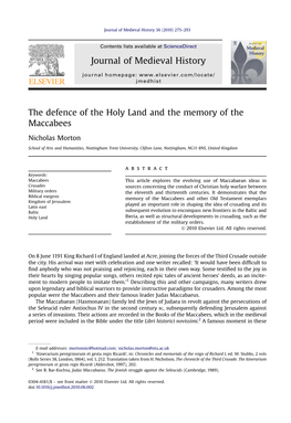 The Defence of the Holy Land and the Memory of the Maccabees