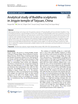 Analytical Study of Buddha Sculptures in Jingyin Temple of Taiyuan, China Xiaojian Bai1,3* , Chen Jia2, Zhigen Chen2, Yuxuan Gong3, Huwei Cheng4 and Jiayue Wang1