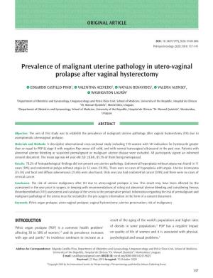 Prevalence of Malignant Uterine Pathology in Utero-Vaginal Prolapse After Vaginal Hysterectomy
