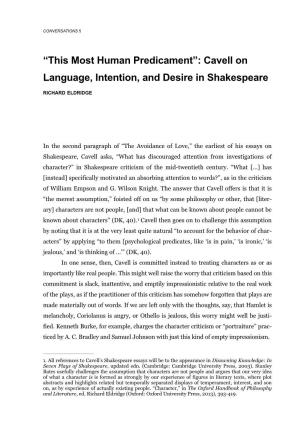 Cavell on Language, Intention, and Desire in Shakespeare