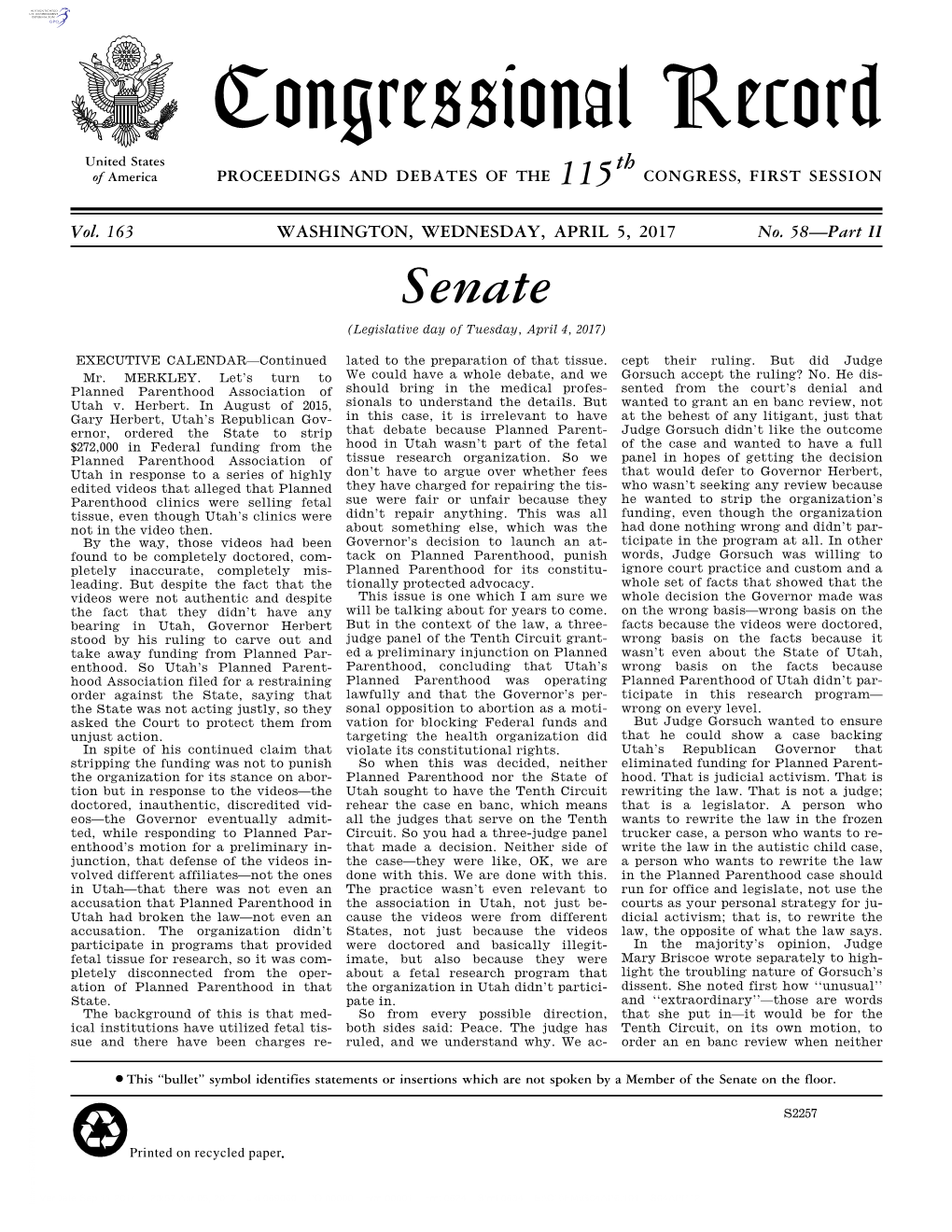 Senate (Legislative Day of Tuesday, April 4, 2017)