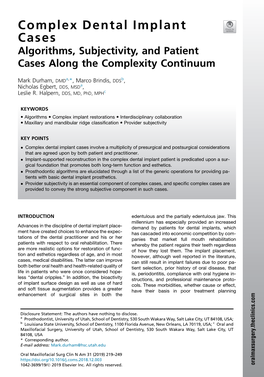 Complex Dental Implant Cases Algorithms, Subjectivity, and Patient Cases Along the Complexity Continuum