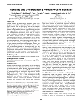 Modeling and Understanding Human Routine Behavior Nikola Banovic1, Tofi Buzali1, Fanny Chevalier2, Jennifer Mankoff1, and Anind K