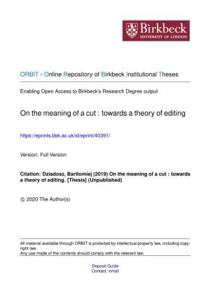 On the Meaning of a Cut : Towards a Theory of Editing