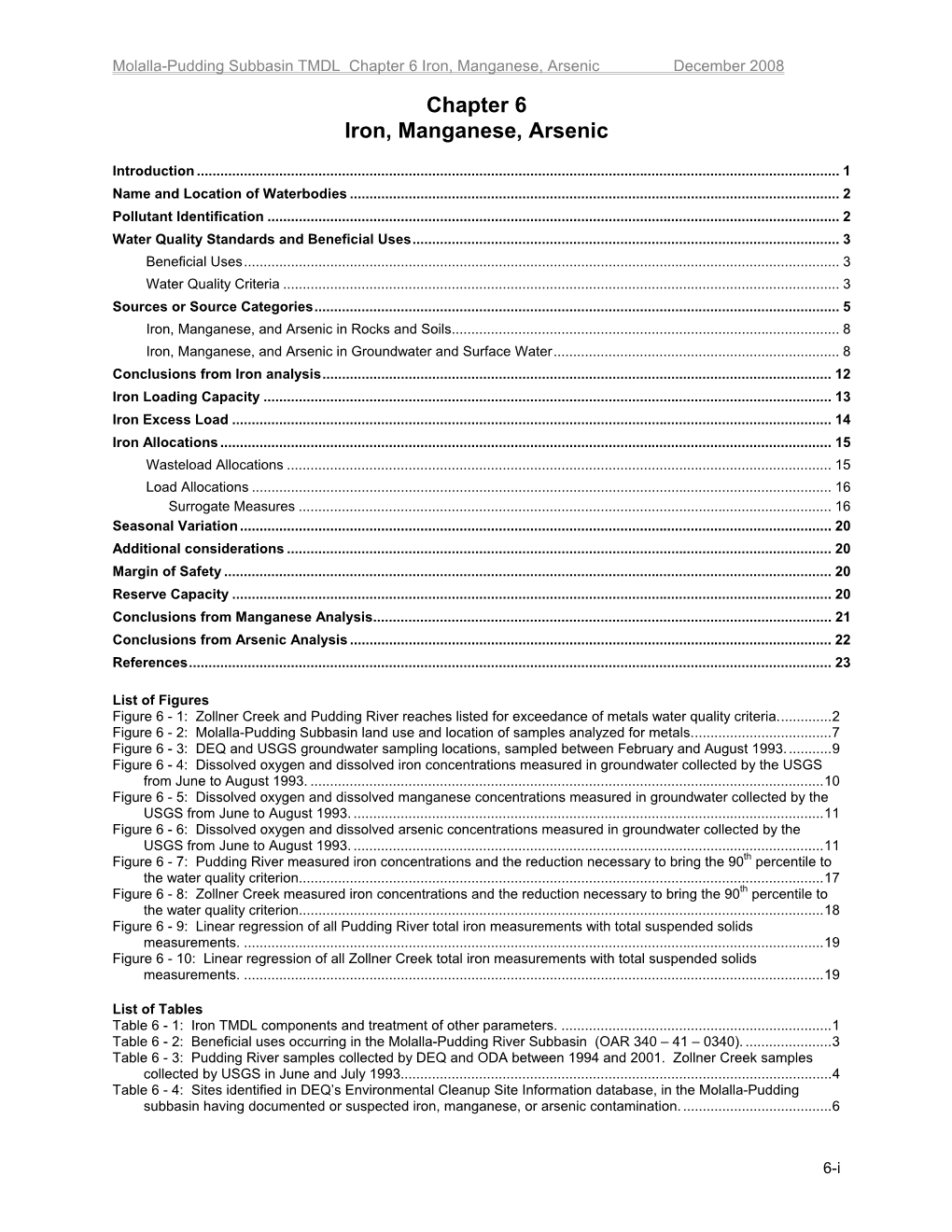 Chapter 6 Iron, Manganese, Arsenic December 2008 Chapter 6 Iron, Manganese, Arsenic