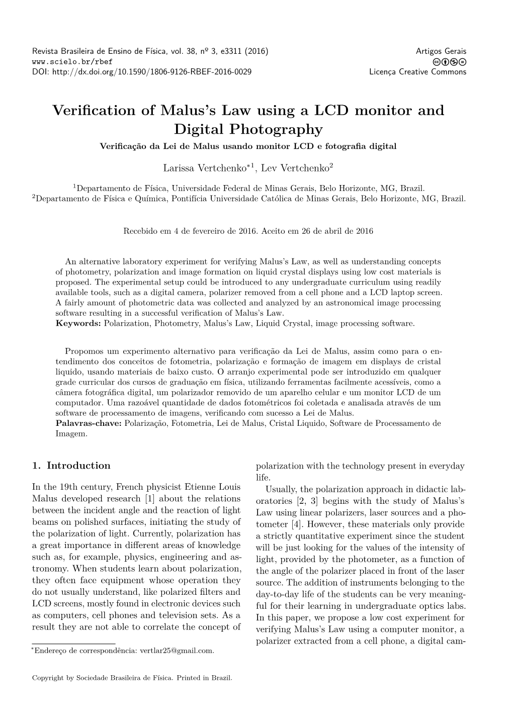 Verification of Malus's Law Using a LCD Monitor and Digital