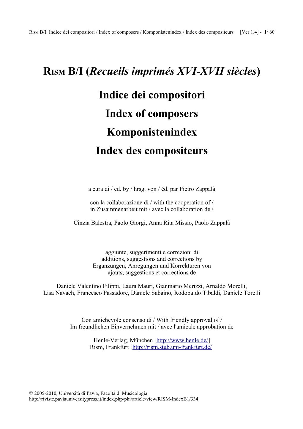 RISM B/I (Recueils Imprimés XVI-XVII Siècles)