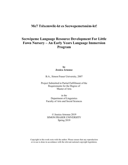 Secwépemc Language Resource Development for Little Fawn Nursery – an Early Years Language Immersion Program