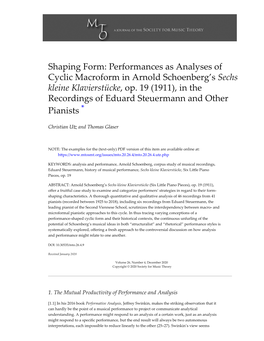 Performances As Analyses of Cyclic Macroform in Arnold Schoenberg's