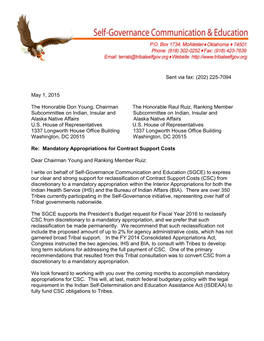 Letter to Representatives Young and Ruiz Re: Mandatory Appropriations for Contract Support Costs May 1, 2015 Page 2 of 2