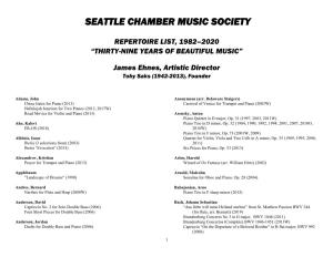 Seattle Chamber Music Festival Repertoire, 1982