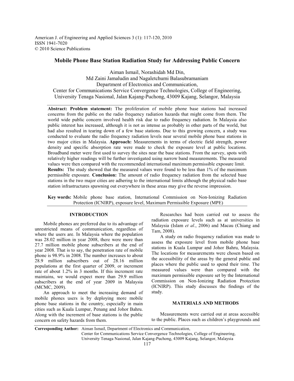 Mobile Phone Base Station Radiation Study for Addressing Public Concern