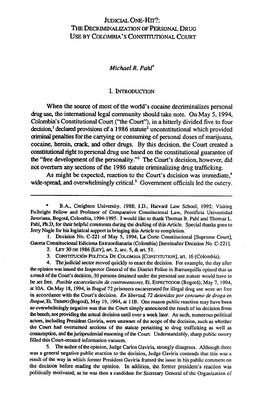 THE DECRIMINALIZATION of PERSONAL DRUG USE by COLOMBIA's Constrttional COURT