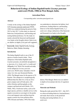 Behavioural Ecology of the Indian Flapshell Turtle Lissemys Punctata